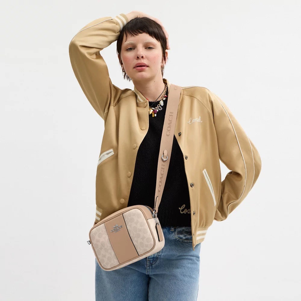 [READY STOCK MY] COACH Jamie Camera Bag In Signature Canvas With Stripe in Sand/Taupe (CZ185)