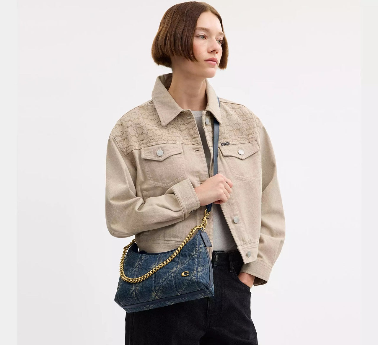 [INCOMING ETA 30 DAYS] Coach Juliet Shoulder Bag 25 In Regenerative Cotton Denim With Quilting in Dark Indigo (CDZ67)