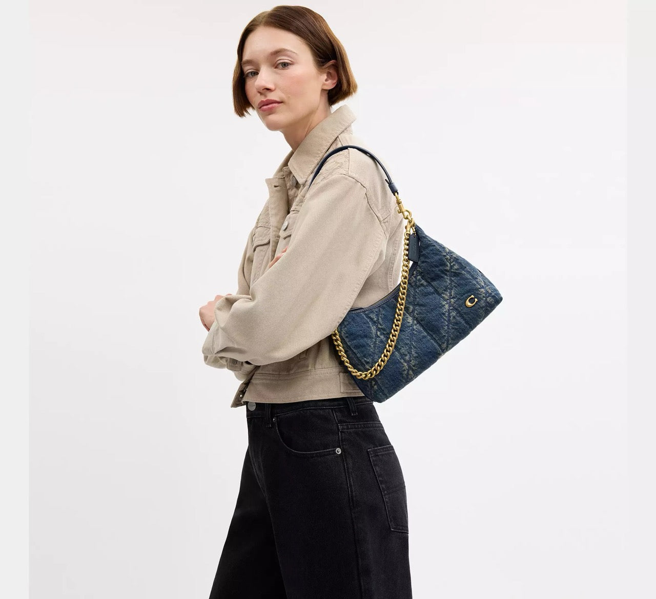 [INCOMING ETA 30 DAYS] Coach Juliet Shoulder Bag 25 In Regenerative Cotton Denim With Quilting in Dark Indigo (CDZ67)