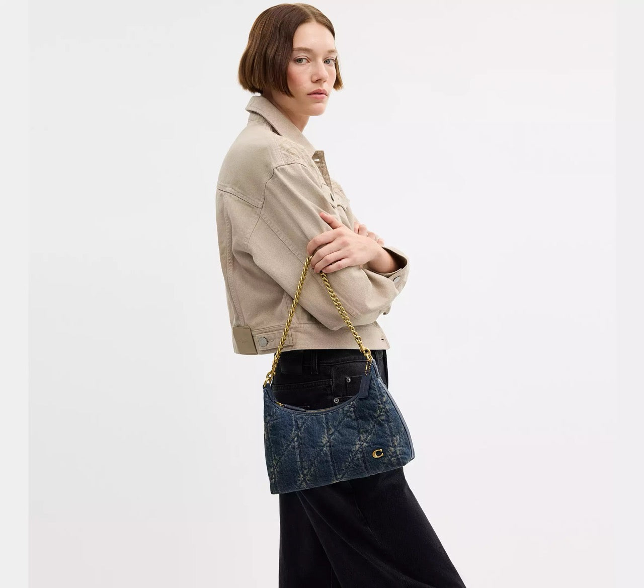 [INCOMING ETA 30 DAYS] Coach Juliet Shoulder Bag 25 In Regenerative Cotton Denim With Quilting in Dark Indigo (CDZ67)