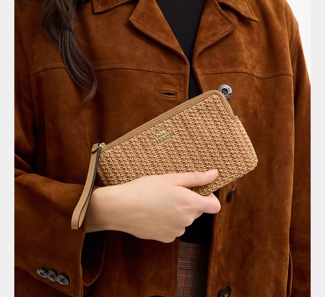 [READY STOCK MY] COACH Large Corner Zip Wristlet in Toast (CEF69)