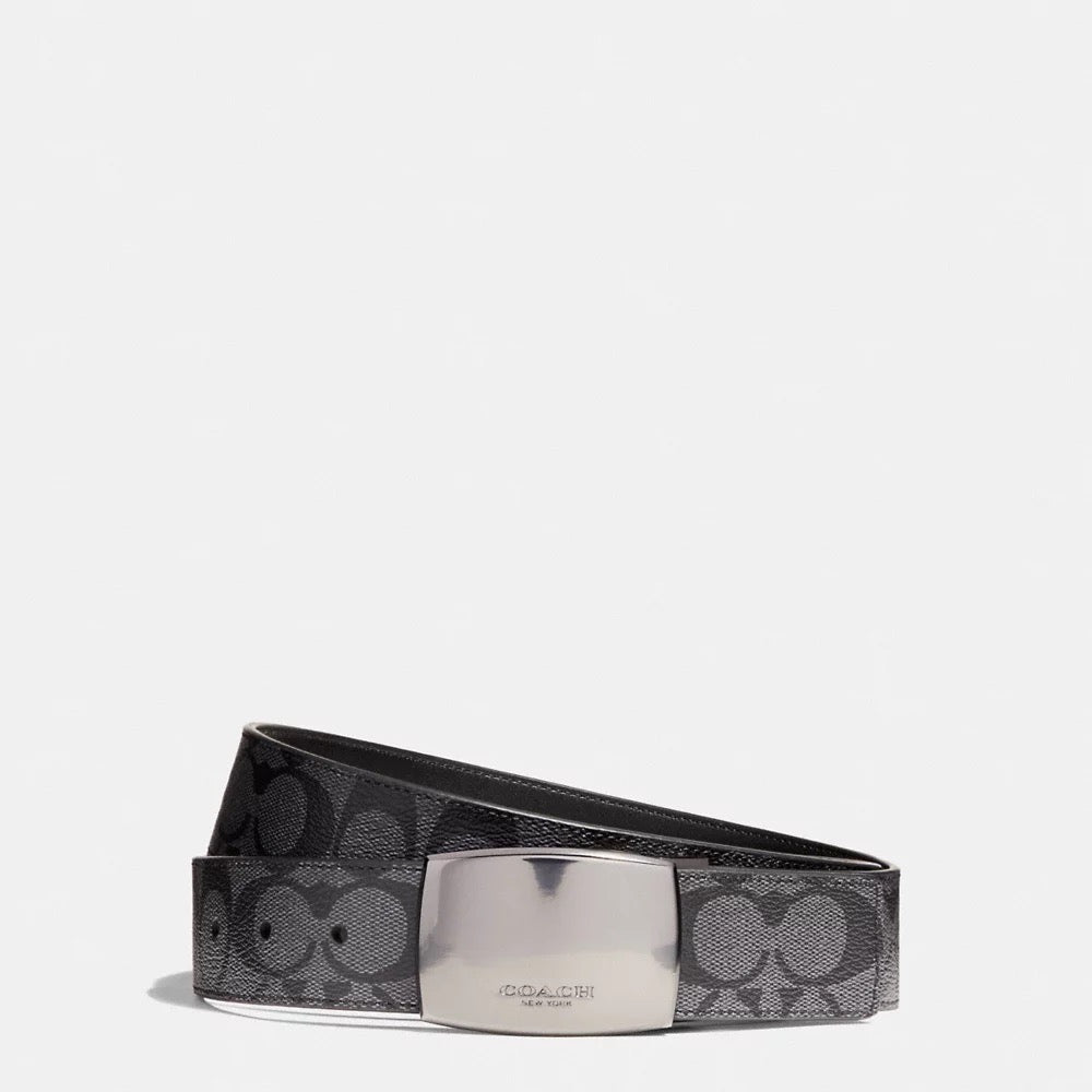 [READY STOCK MY] COACH Men Boxed Plaque And Harness Buckle Cut To Size Reversible Belt, 38 mm in Black/Black (22540)