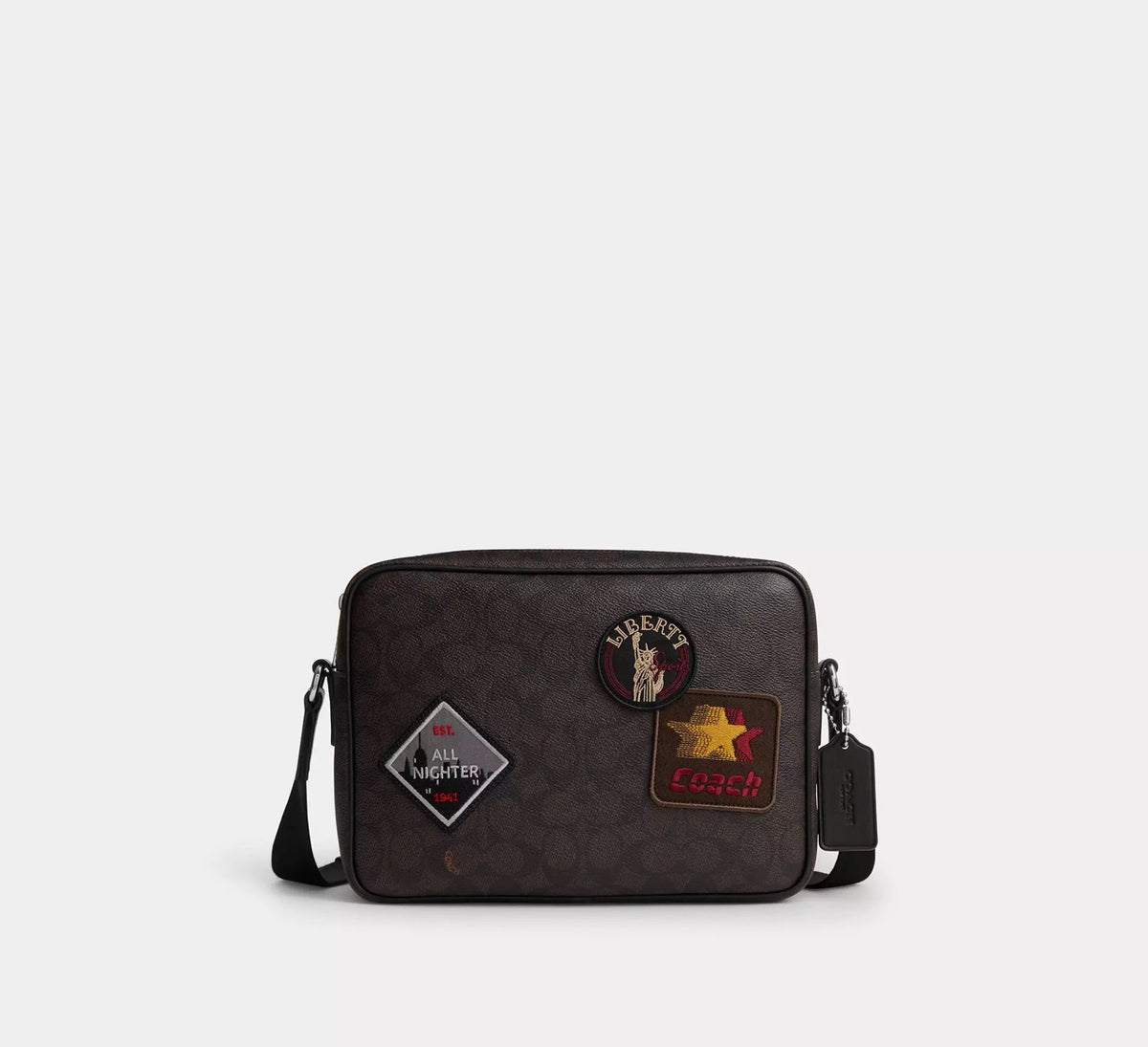 [WEB EXCLUSIVE][READY STOCK MY] Coach Men Colton Crossbody Bag 25 In Signature Canvas With Patches in Walnut/Black (CFP97)