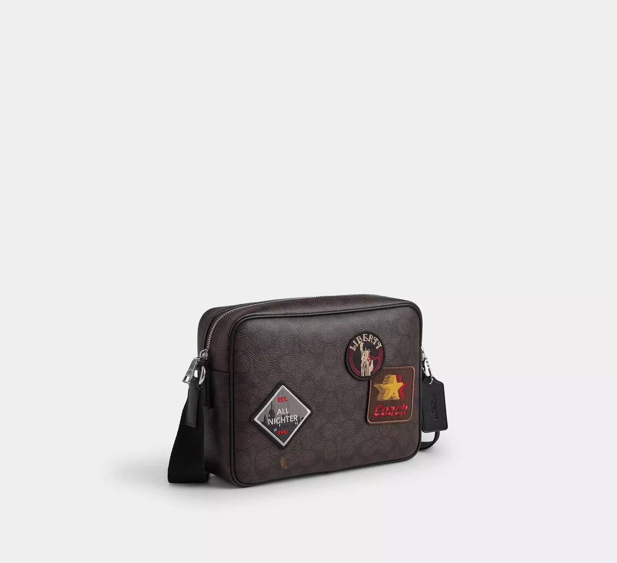 [WEB EXCLUSIVE][READY STOCK MY] Coach Men Colton Crossbody Bag 25 In Signature Canvas With Patches in Walnut/Black (CFP97)