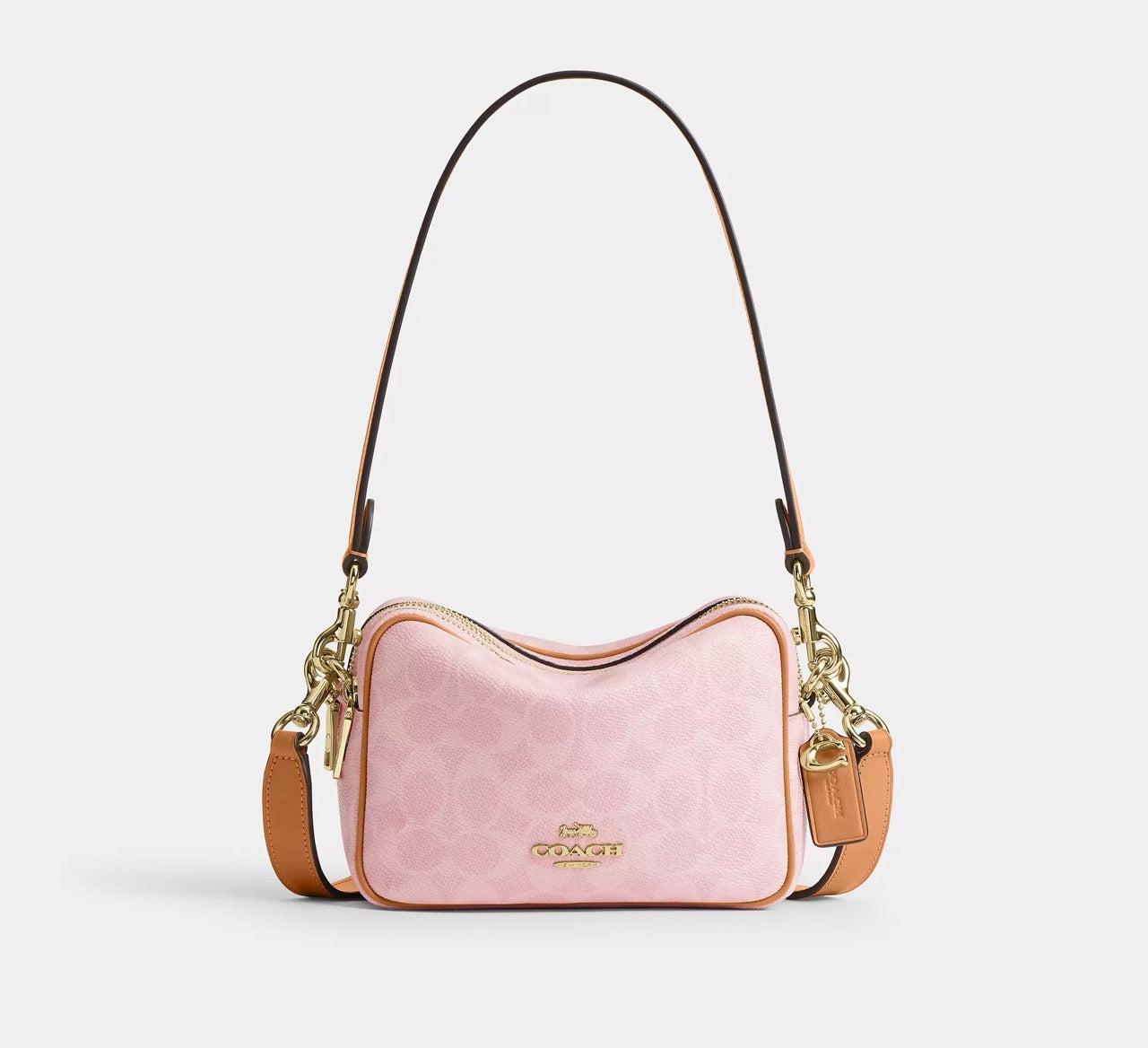 [READY STOCK MY] Coach Mini Carey Crossbody Bag In Signature Canvas With Charms in Powder Pink (CEK74)