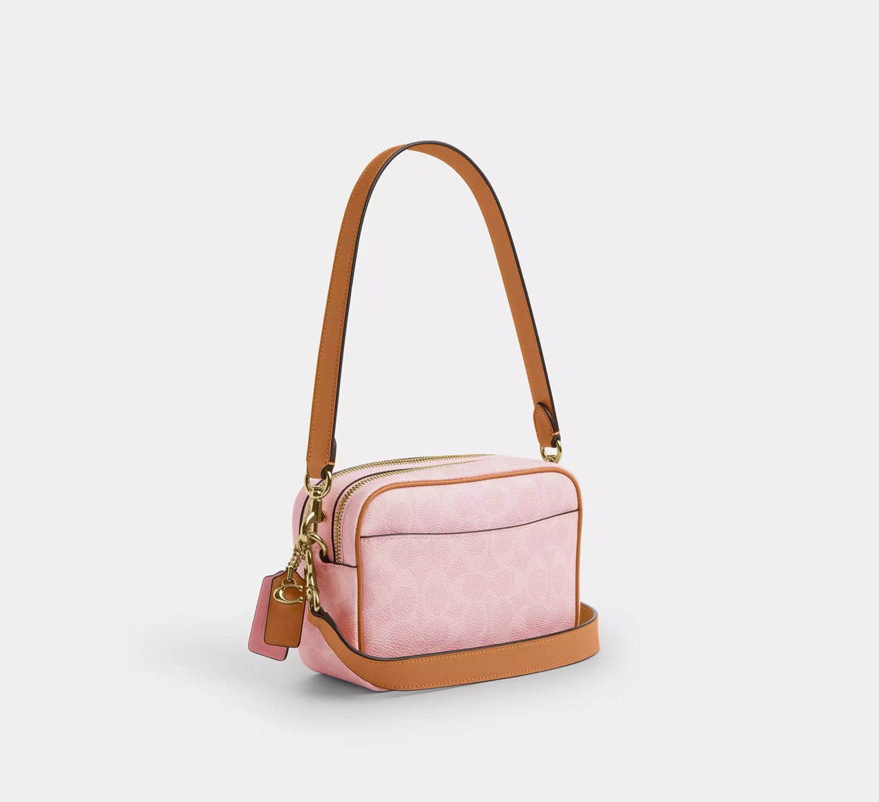 [READY STOCK MY] Coach Mini Carey Crossbody Bag In Signature Canvas With Charms in Powder Pink (CEK74)
