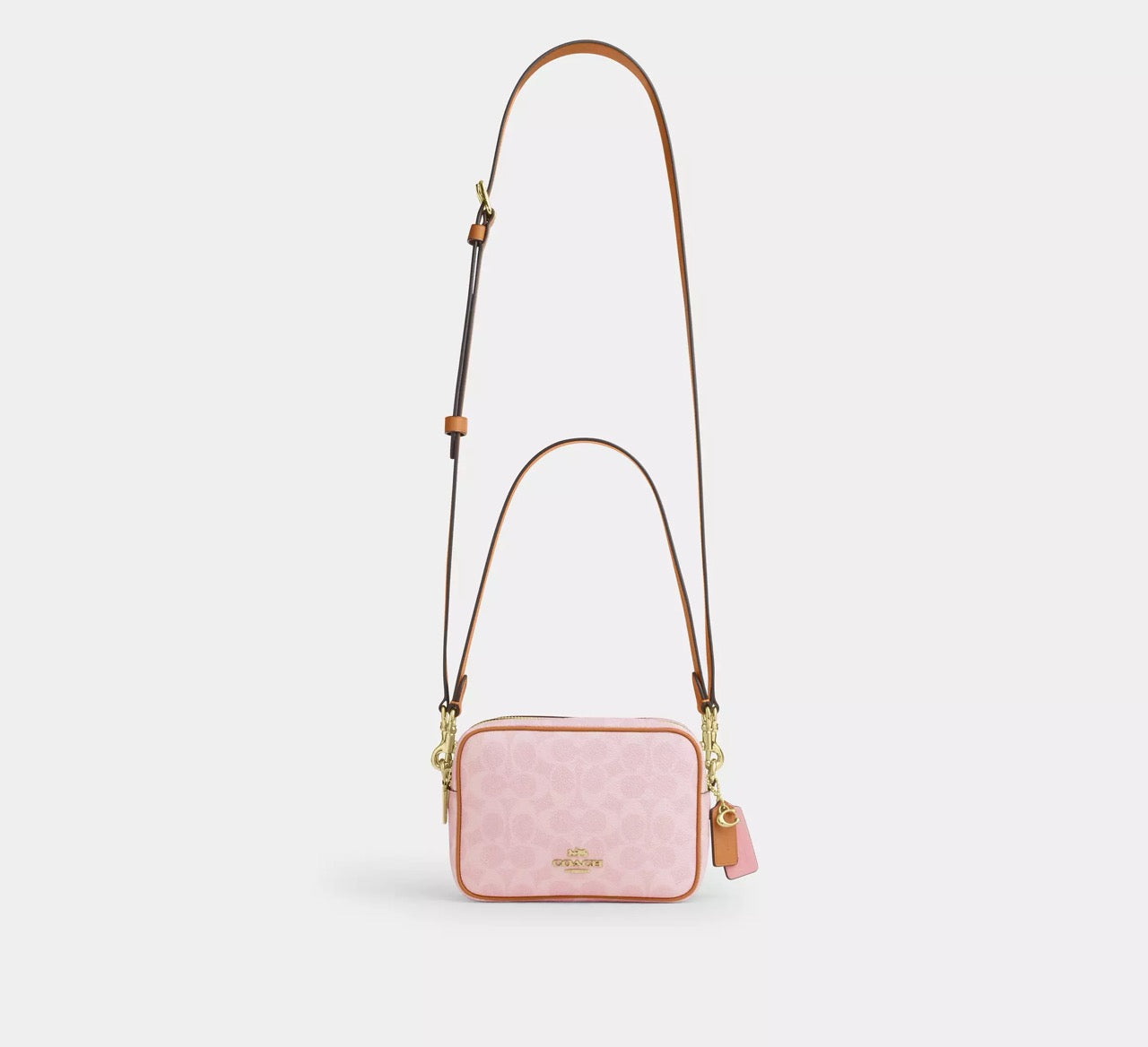 [READY STOCK MY] Coach Mini Carey Crossbody Bag In Signature Canvas With Charms in Powder Pink (CEK74)