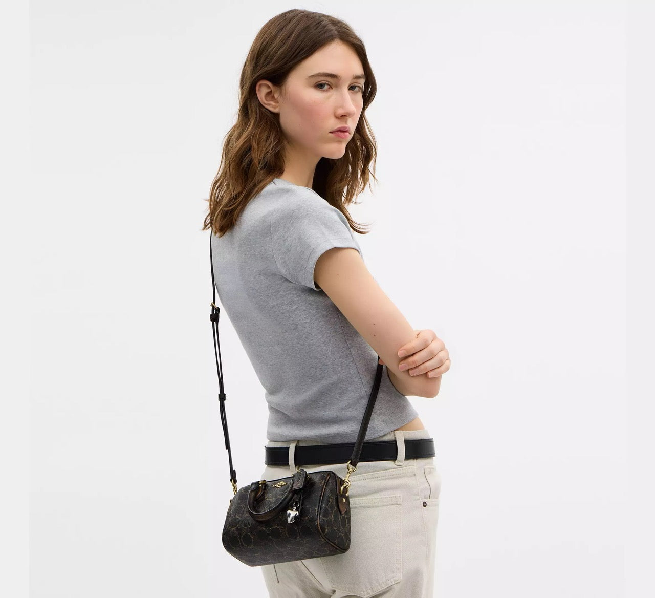 [READY STOCK MY] COACH Mini Rowan Crossbody Bag In Loved Signature Canvas With Charms in Brown (CDY29)