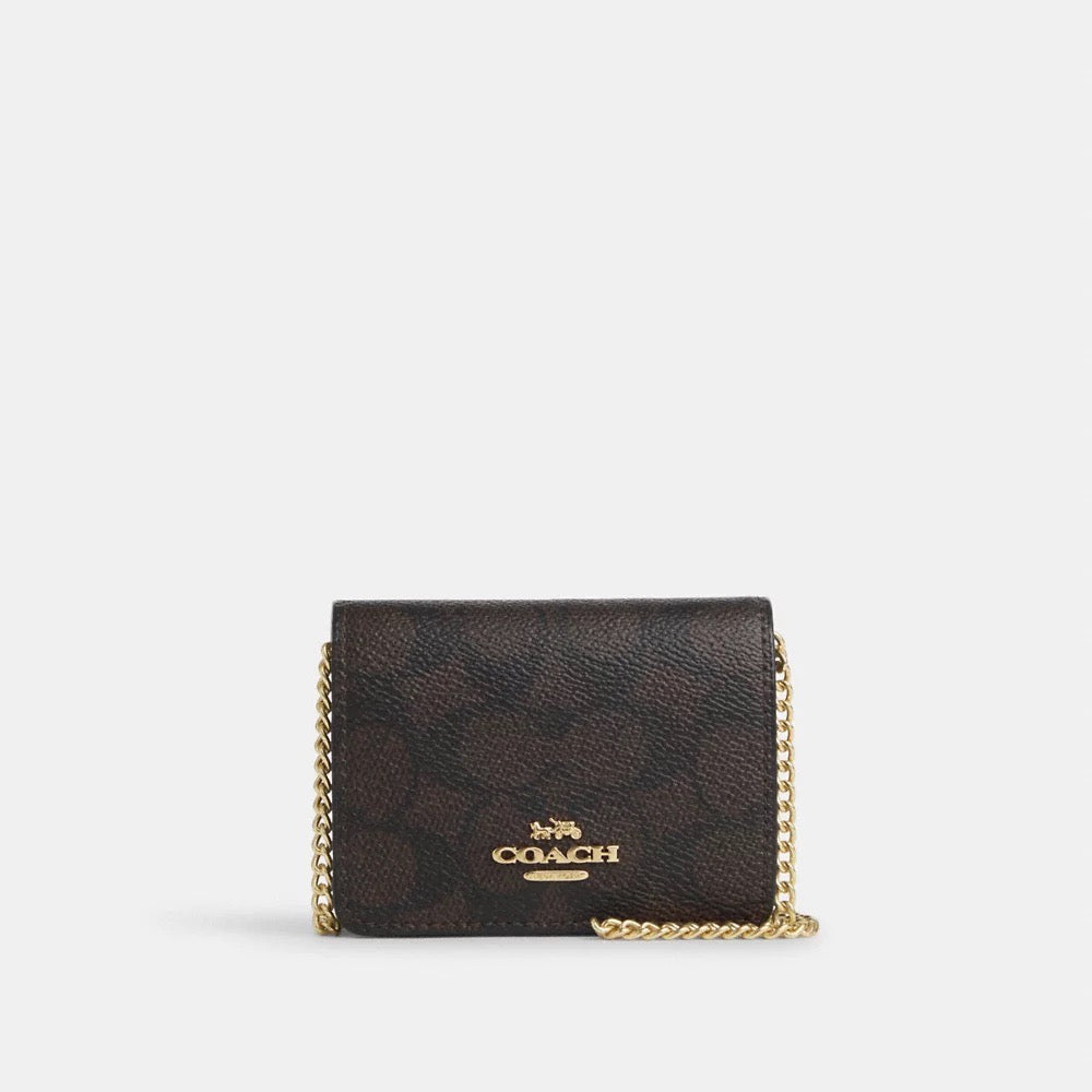 [INCOMING ETA 30 DAYS] COACH Mini Wallet On A Chain In Signature Canvas in Walnut/Black (CZ278)