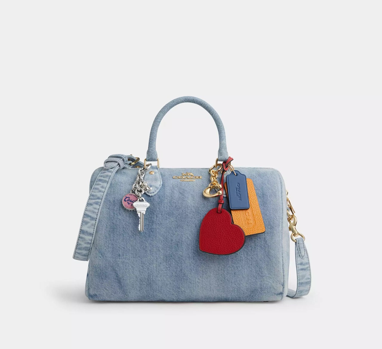 [READY STOCK MY] COACH Rowan Large Satchel Bag In Loved Denim With Charms in Light Indigo (CDY75)