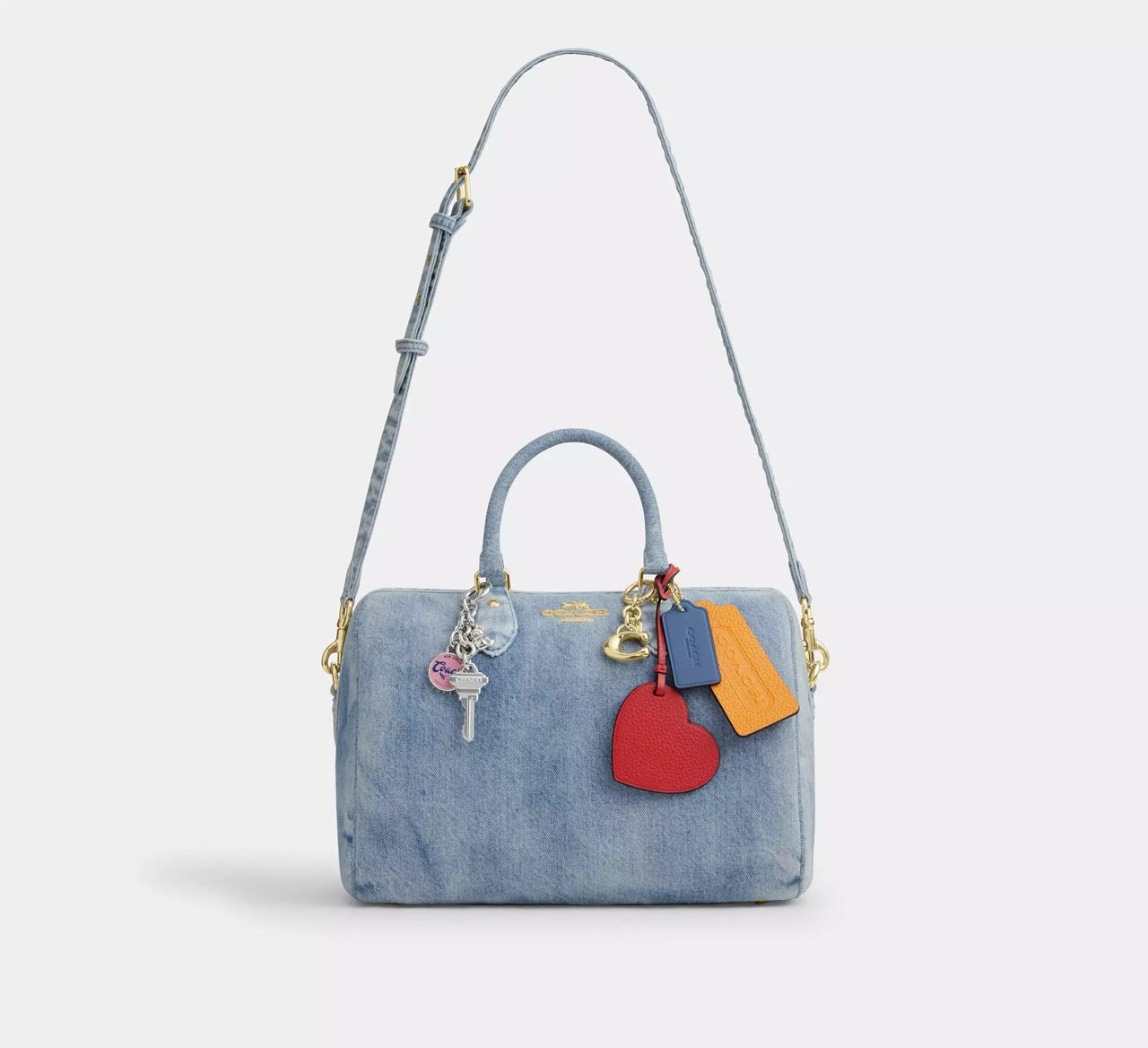 [READY STOCK MY] COACH Rowan Large Satchel Bag In Loved Denim With Charms in Light Indigo (CDY75)