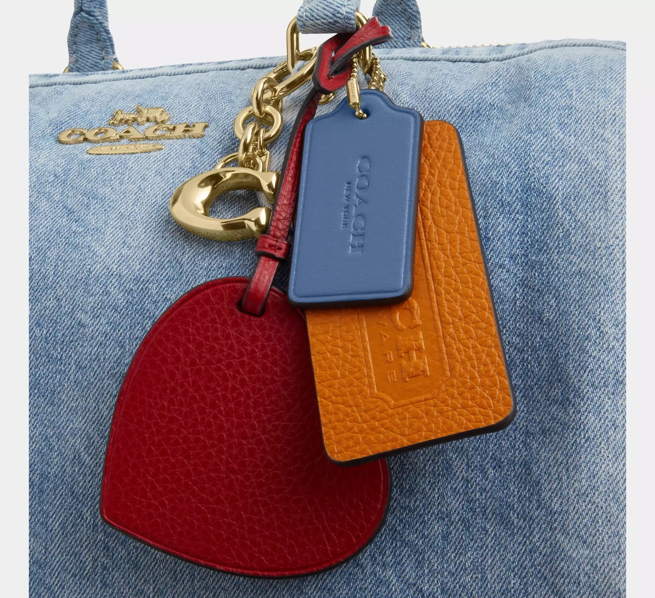 [READY STOCK MY] COACH Rowan Large Satchel Bag In Loved Denim With Charms in Light Indigo (CDY75)