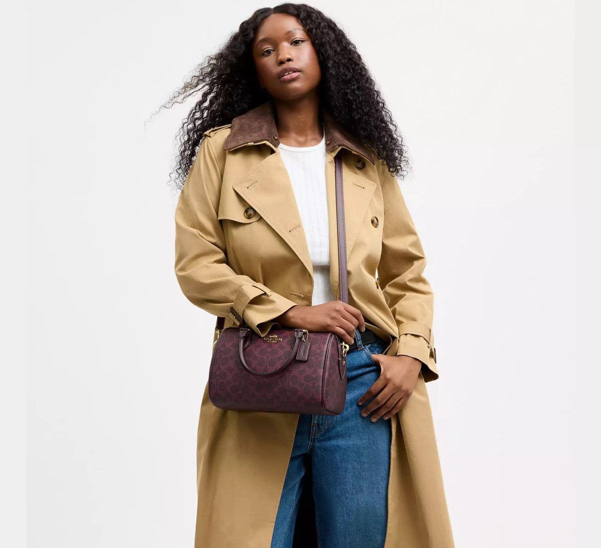 [INCOMING ETA 30 DAYS] Coach Rowan Satchel Bag In Signature Canvas in Black Currant (CV961)