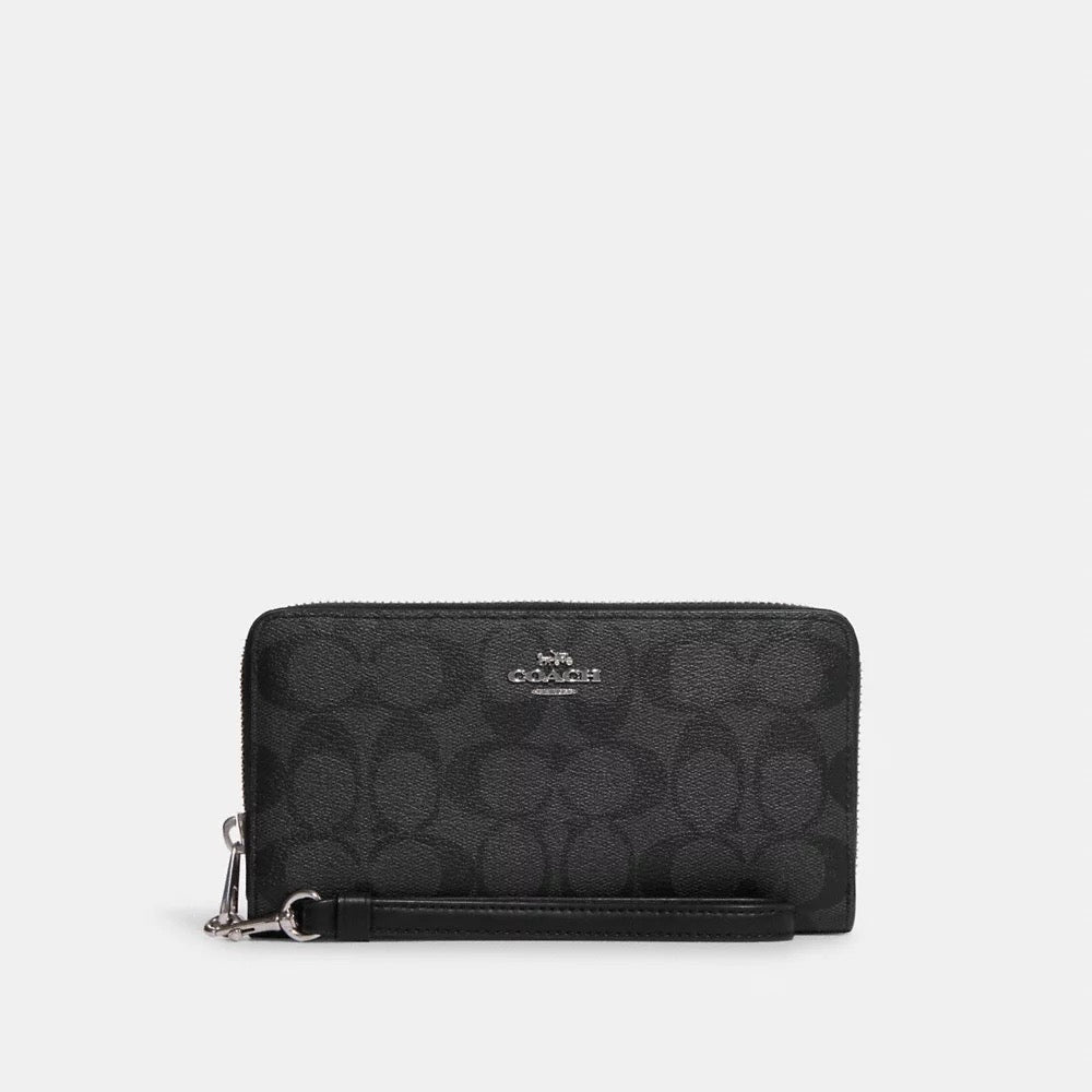 COACH Signature Long Zip Around Wallet with Wrist Strap in Graphite/Black (C4452)