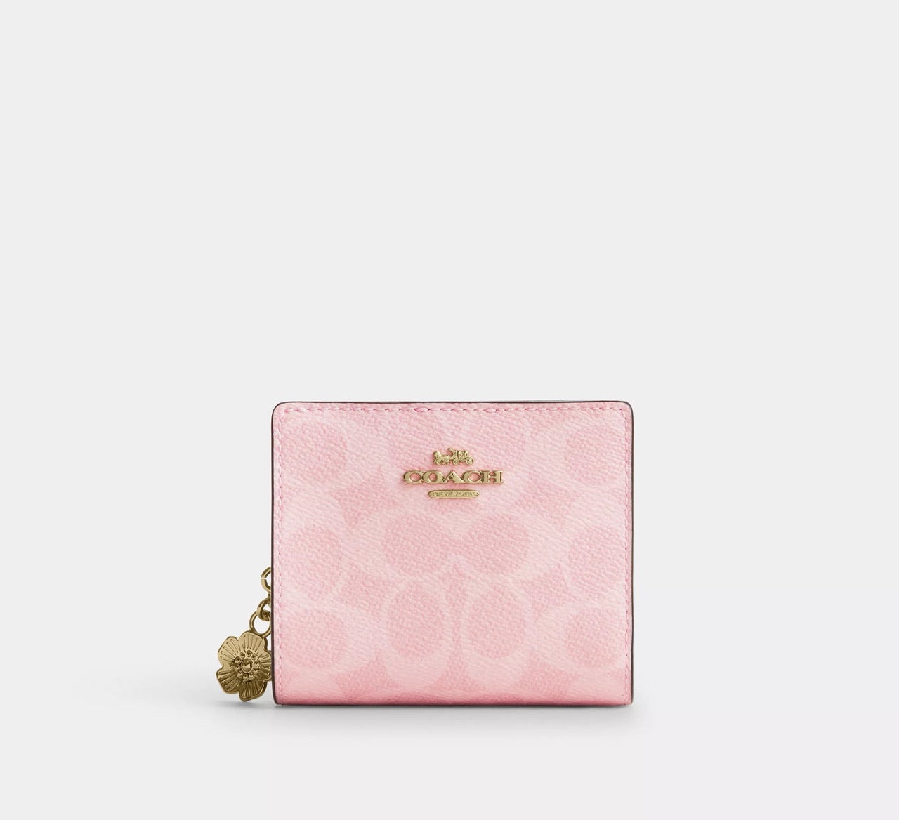 [READY STOCK MY] COACH Snap Wallet In Signature Canvas With Charm in Powder Pink (CEC34)