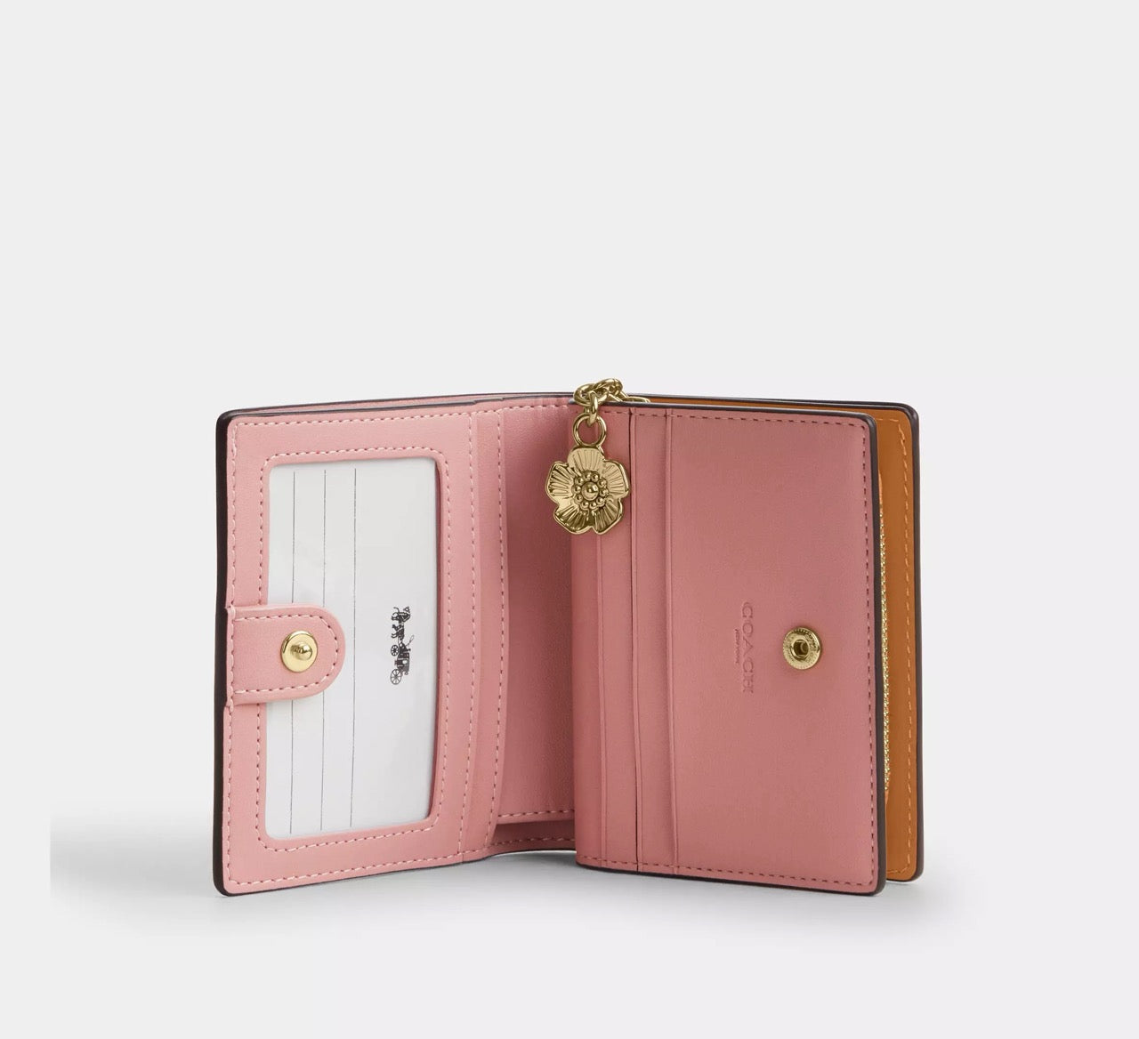 [READY STOCK MY] COACH Snap Wallet In Signature Canvas With Charm in Powder Pink (CEC34)