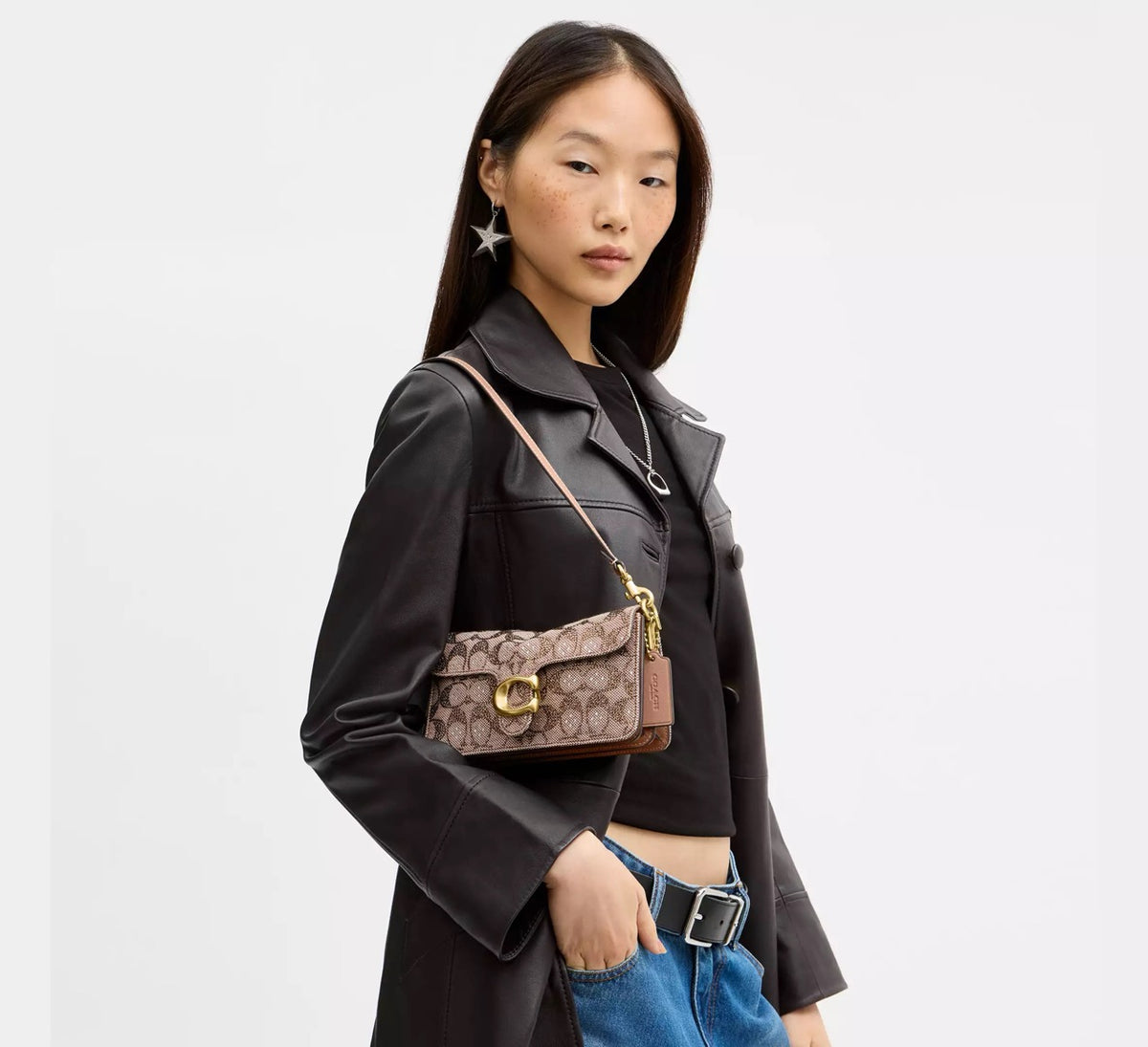 [WEB EXCLUSIVE][READY STOCK MY] Coach Soft Tabby Shoulder Bag 20 In Crystal Signature Jacquard in Mushroom (CFQ99)