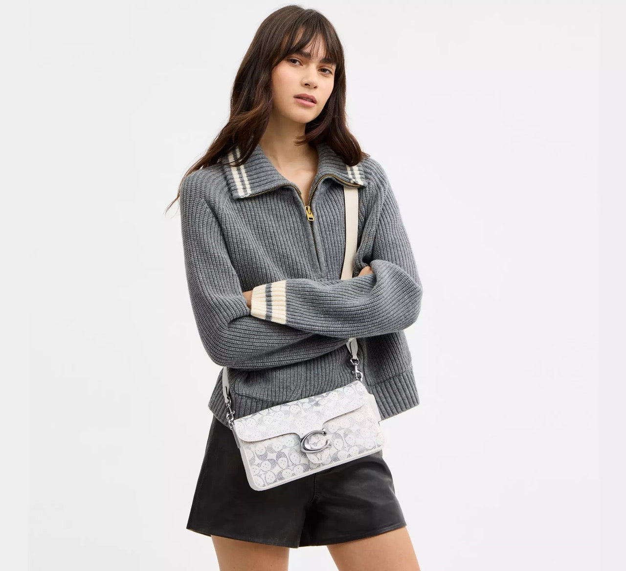[READY STOCK MY] Coach Tabby Shoulder Bag 26 In Regenerative Cotton Denim With Crystal Signature in Chalk Multi (CEY98)