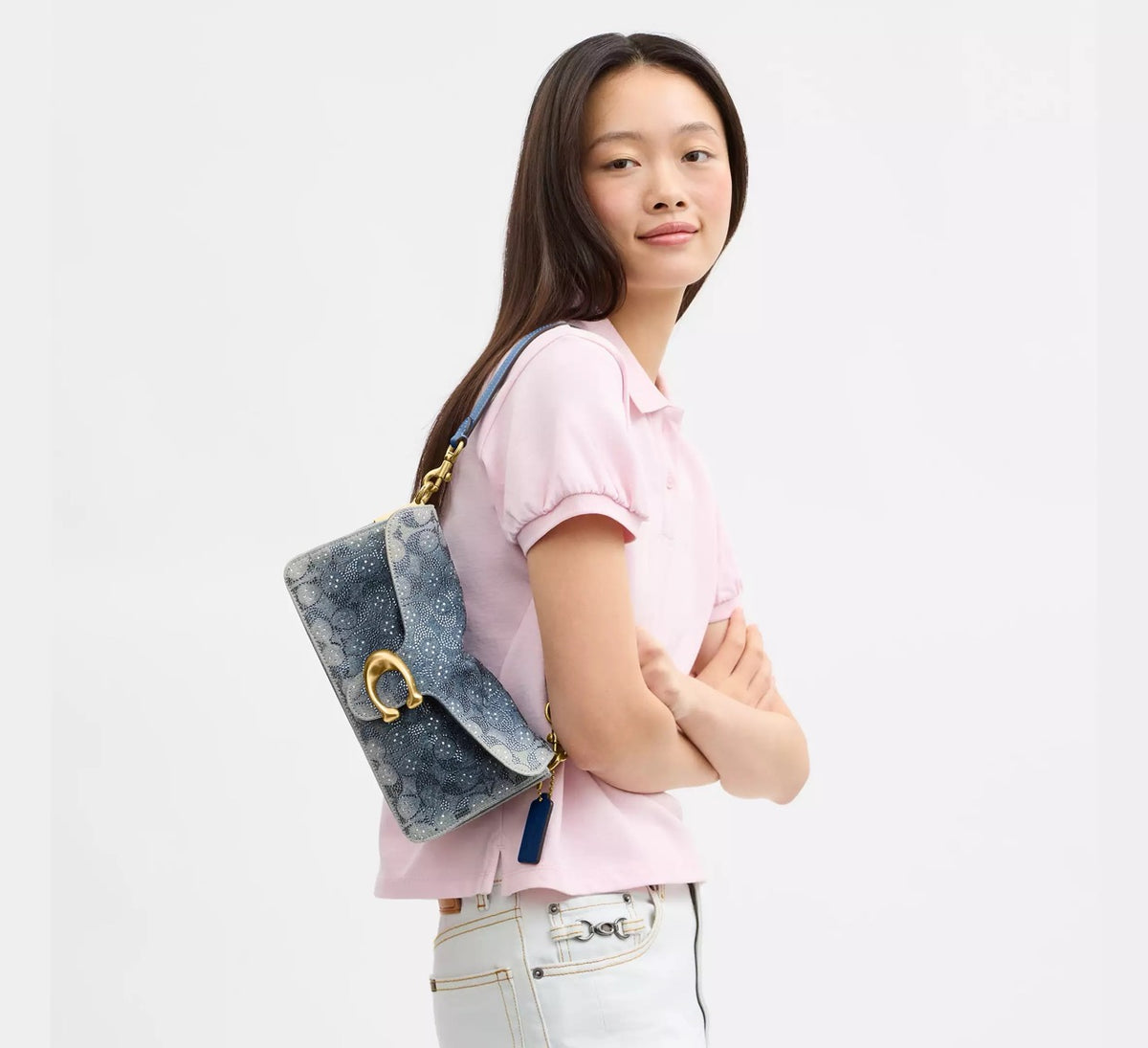 [INCOMING ETA 30 DAYS] Coach Tabby Shoulder Bag 26 In Regenerative Cotton Denim With Crystal Signature in Denim (CEN85)