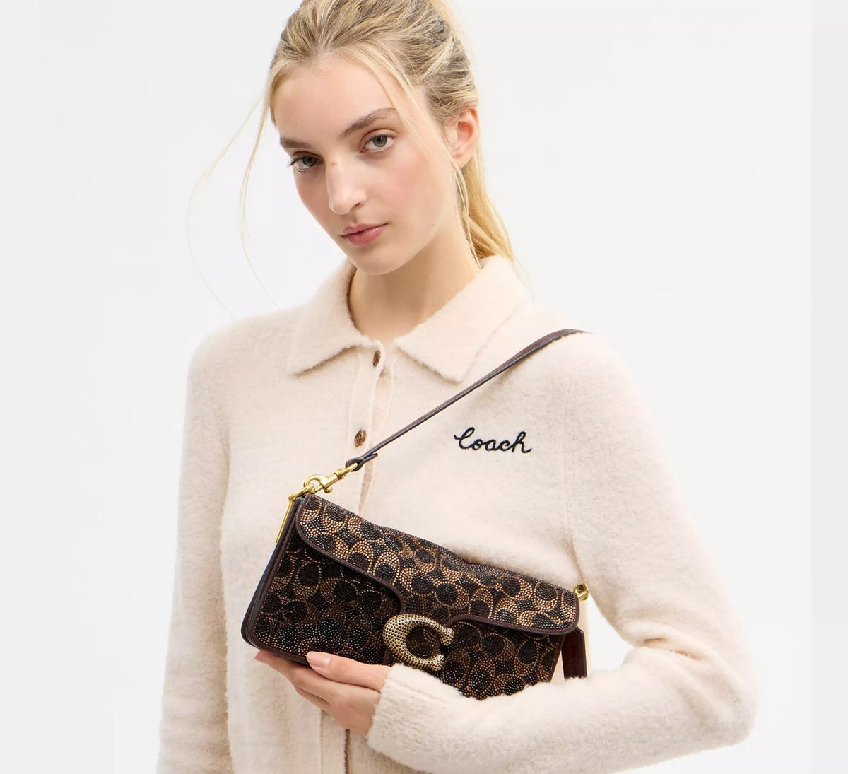 [WEB EXCLUSIVE][INCOMING ETA 30 DAYS] Coach Tabby Shoulder Bag 26 With Crystal Signature in Dark Chocolate (CFQ96)