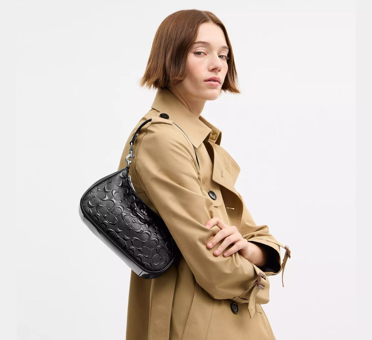 [READY STOCK MY] COACH Teri Shoulder Bag In Signature Leather With Heart Charm in Black (CDY98)