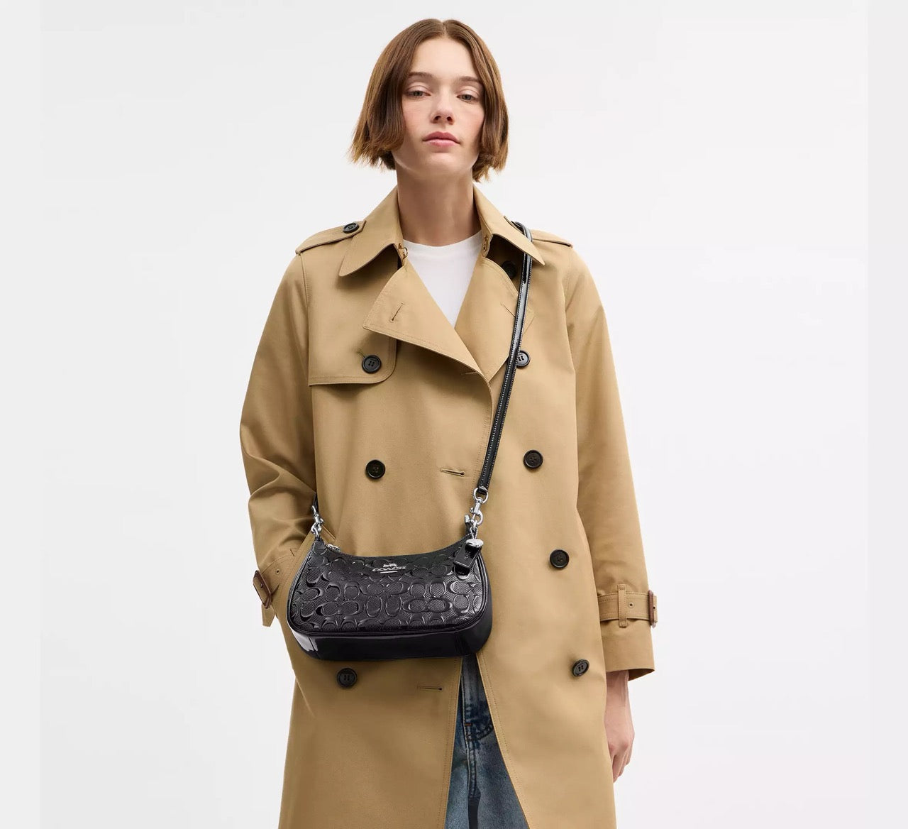 [READY STOCK MY] COACH Teri Shoulder Bag In Signature Leather With Heart Charm in Black (CDY98)