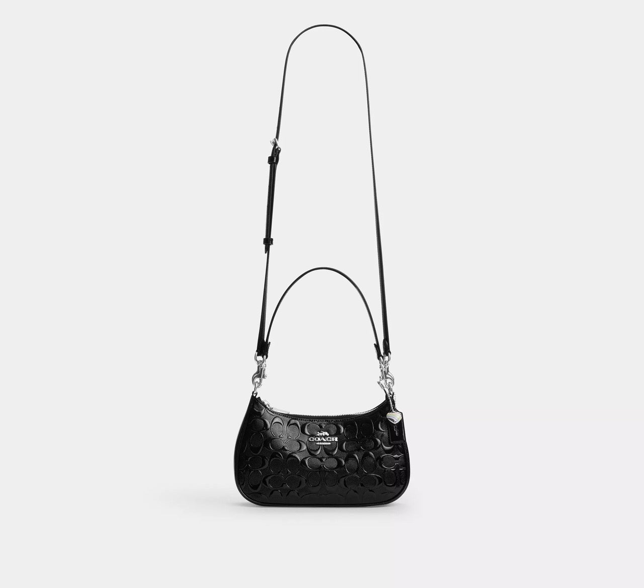 [READY STOCK MY] COACH Teri Shoulder Bag In Signature Leather With Heart Charm in Black (CDY98)