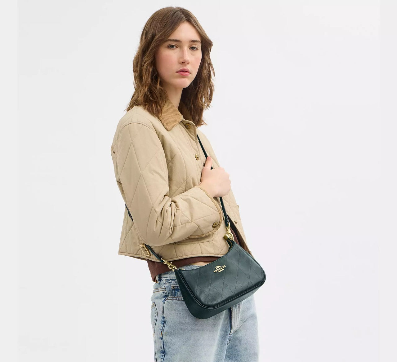 [READY STOCK MY] COACH Teri Shoulder Bag With Quilting in Dark Teal (CDP32)