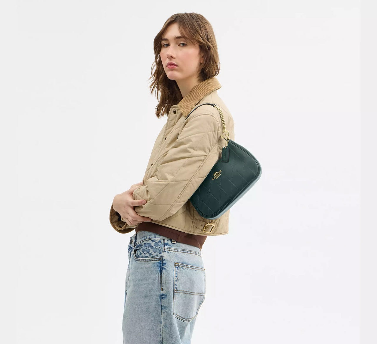 [READY STOCK MY] COACH Teri Shoulder Bag With Quilting in Dark Teal (CDP32)