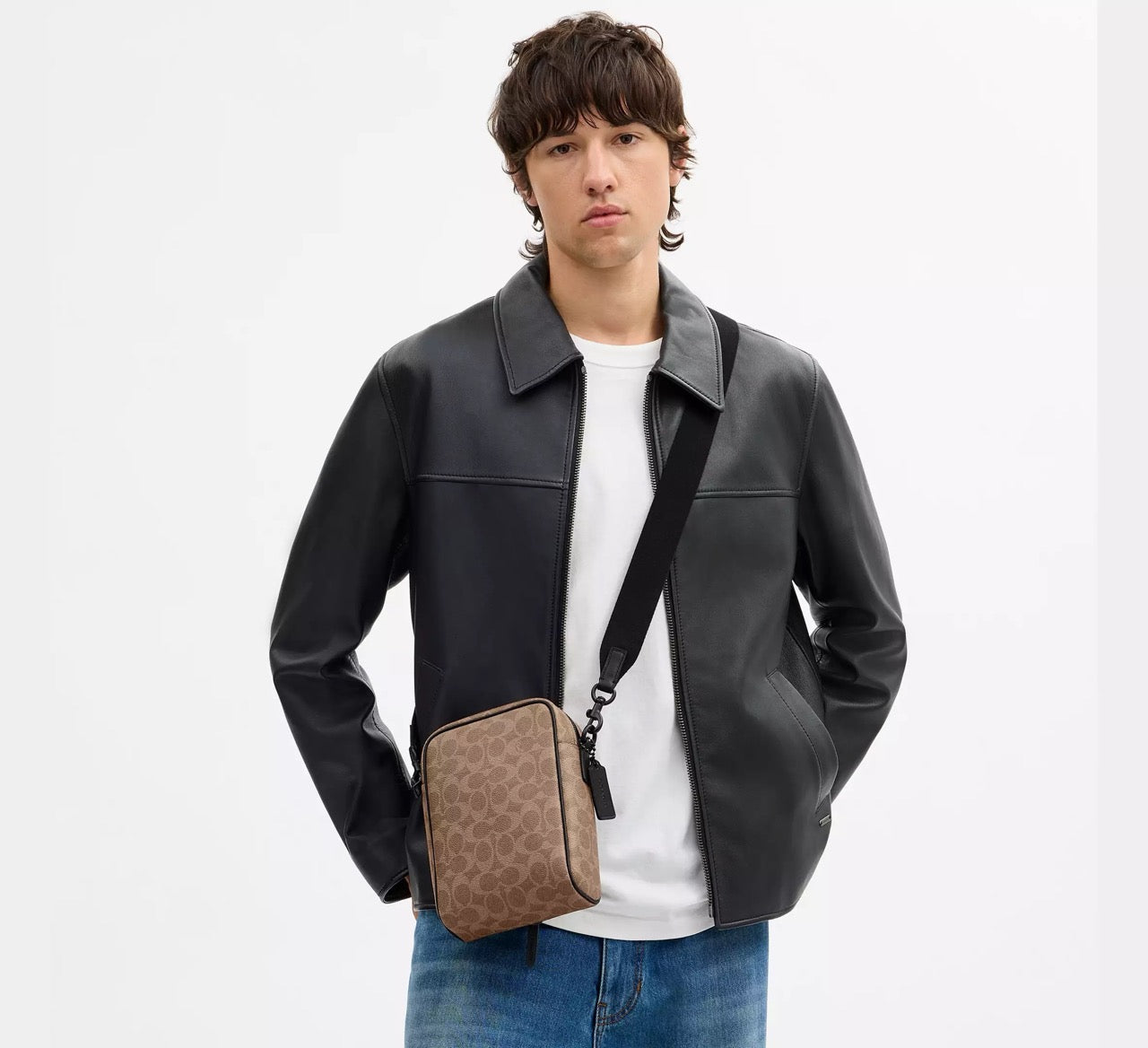 [INCOMING ETA 30 DAYS] COACH Men Tristan Crossbody Bag 14 In Signature Canvas in Tan Black (CET69)