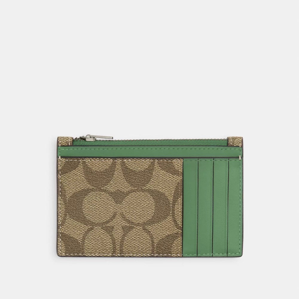[READY STOCK MY] COACH for Men Zip Card Case Signature PVC in Khaki/Soft Green (C4281)