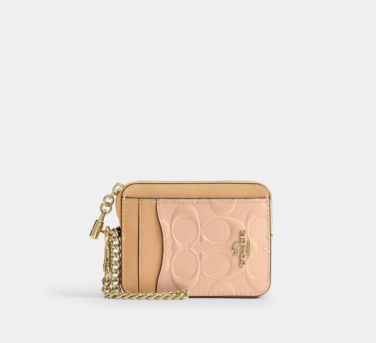 [WEB EXCLUSIVE][READY STOCK MY] Coach Zip Card Case In Signature Leather With Charm in Faded Blush (CFI29)