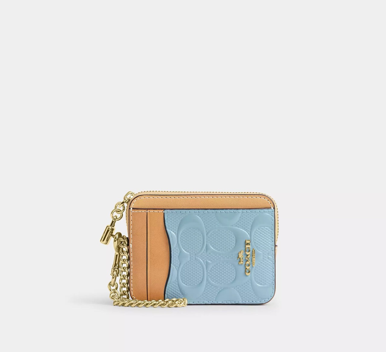[WEB EXCLUSIVE][READY STOCK MY] Coach Zip Card Case In Signature Leather With Charm in Light Blue (CFA36)