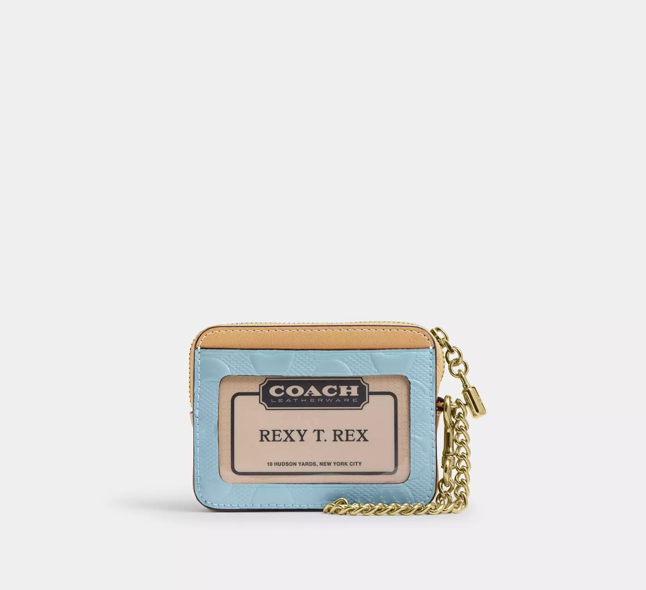 [WEB EXCLUSIVE][READY STOCK MY] Coach Zip Card Case In Signature Leather With Charm in Light Blue (CFA36)