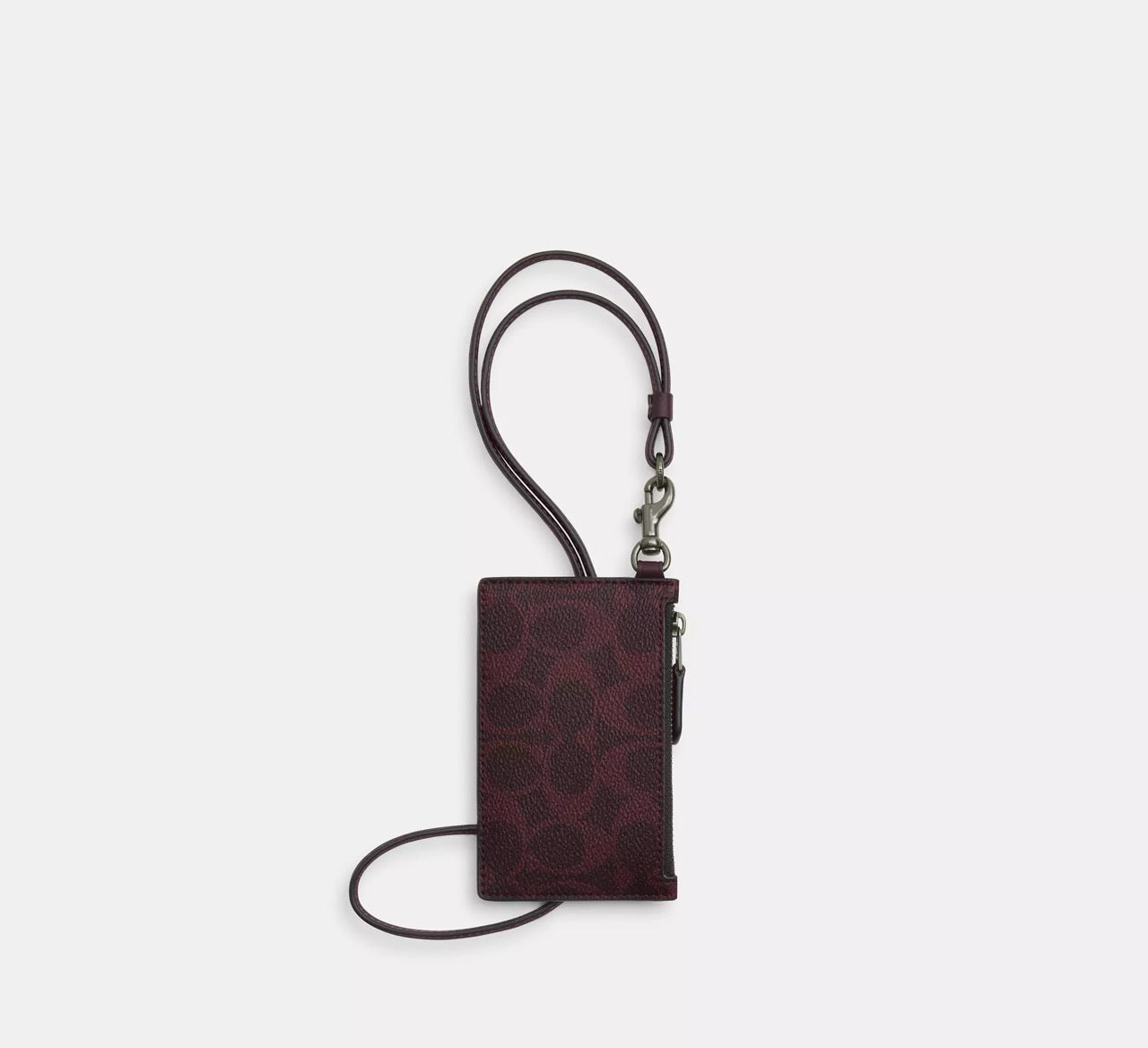 [READY STOCK MY] COACH For Men Zip Lanyard Card Case In Signature Canvas in Black Currant (CAJ46)