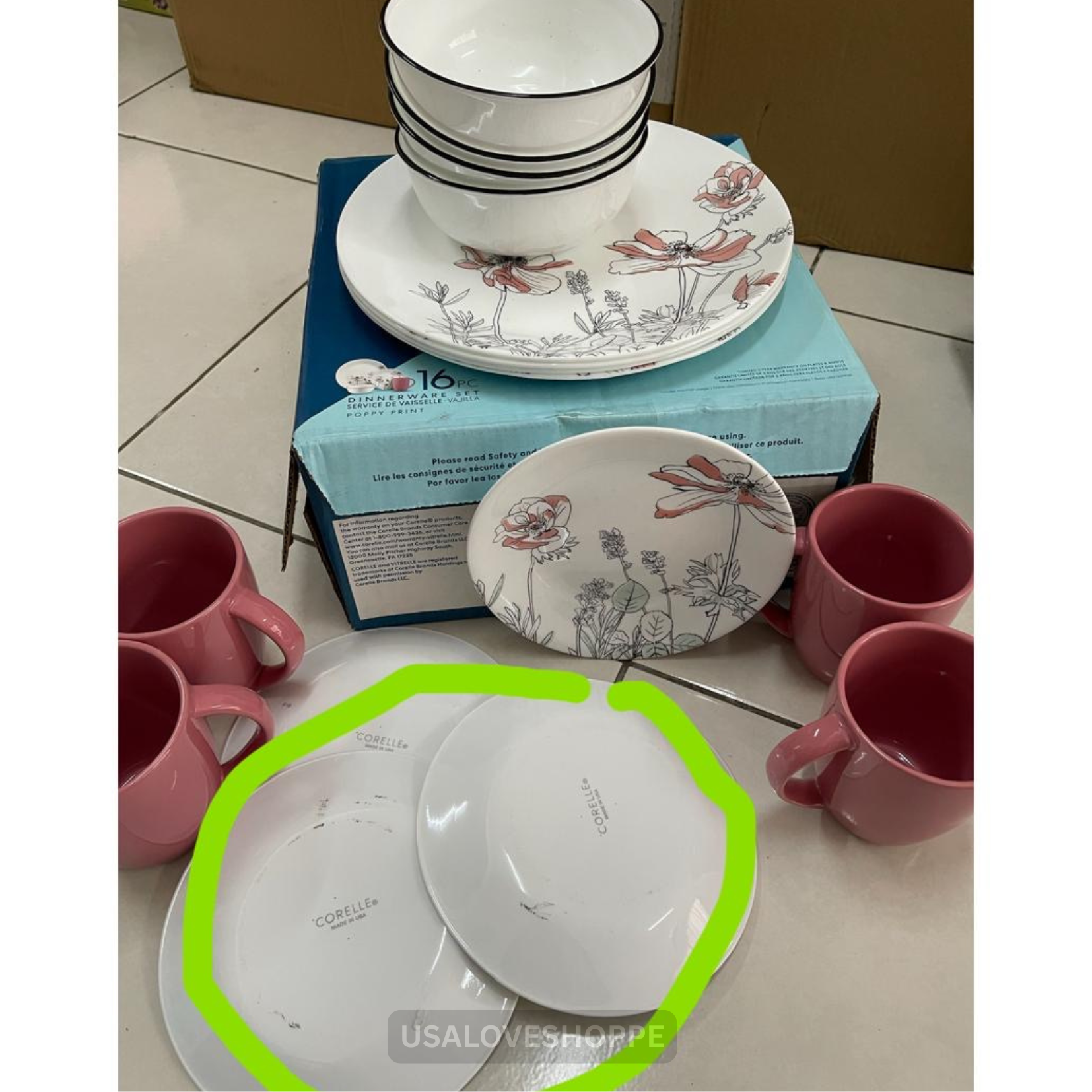 [DEFECT][READY STOCK ETA 7 DAYS] Corelle Poppy Print 16-Piece Dinnerware Set