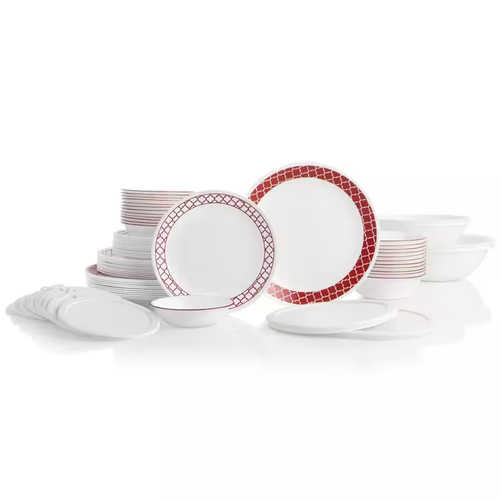 Corelle Crimson Trellis 78 pcs Dinnerware set, service for 12