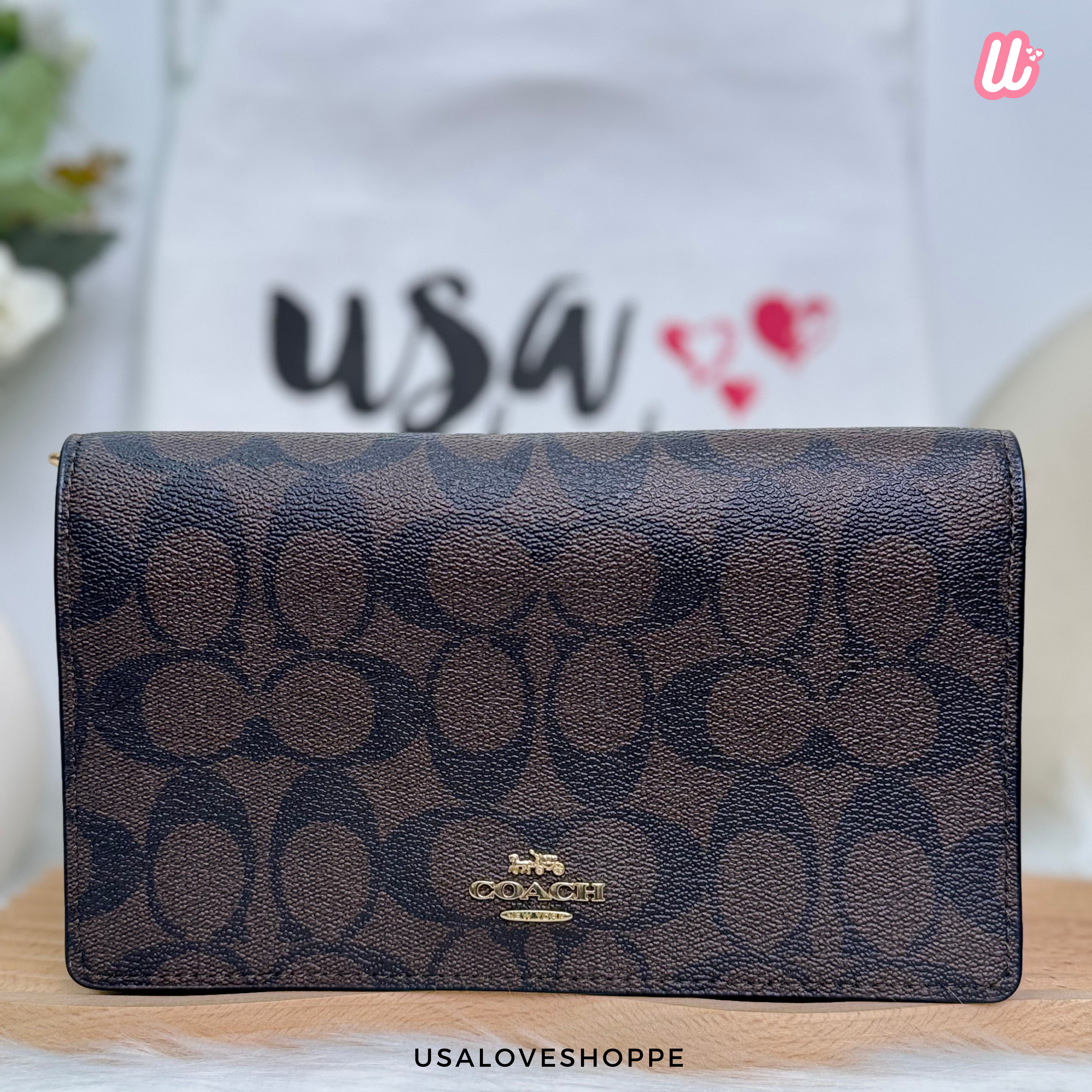 [DEFECT][READY STOCK MY] COACH Anna Foldover Crossbody Clutch in Signature Canvas in Brown/Black (3036)