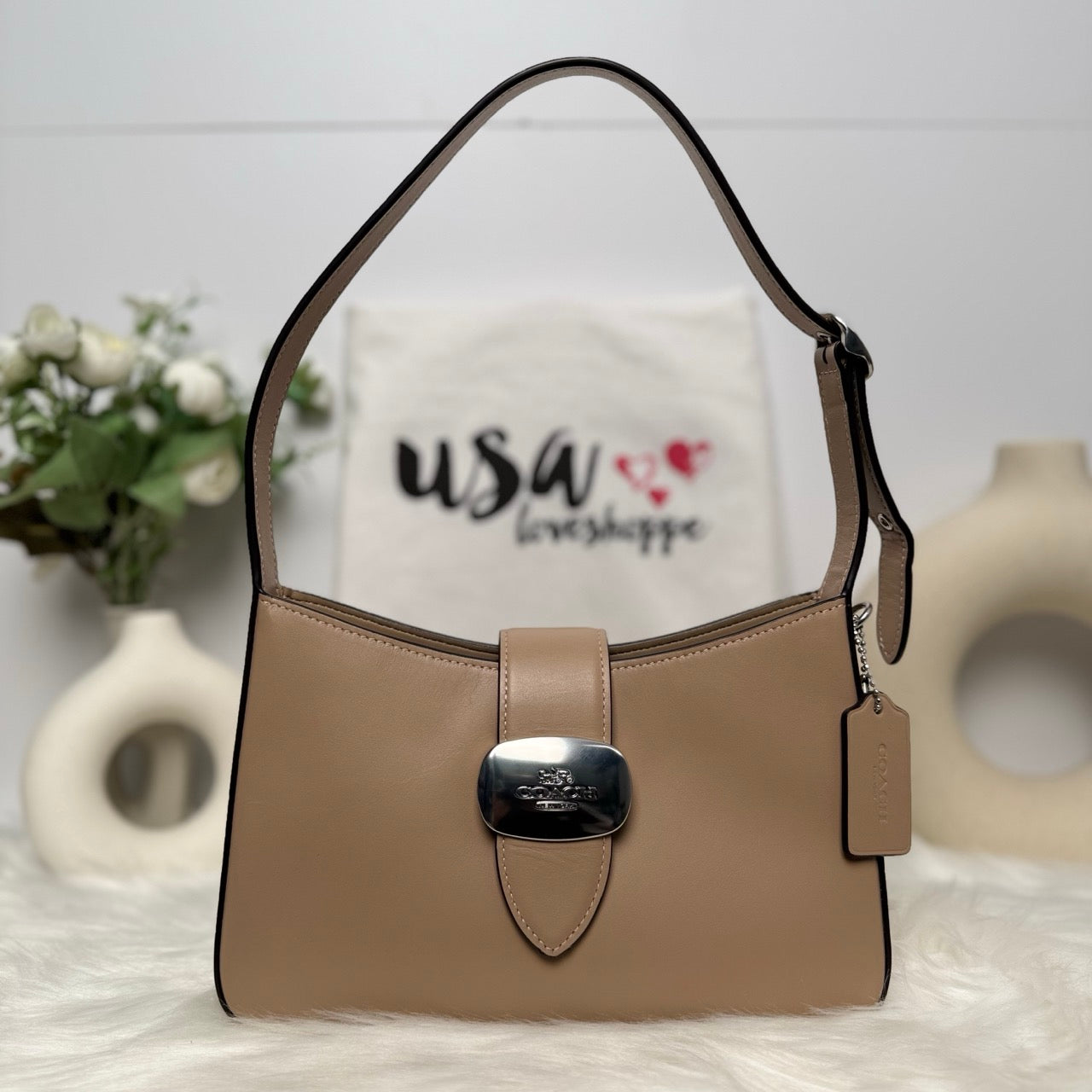 [DEFECT] COACH Eliza Shoulder Bag in Taupe (CP004)