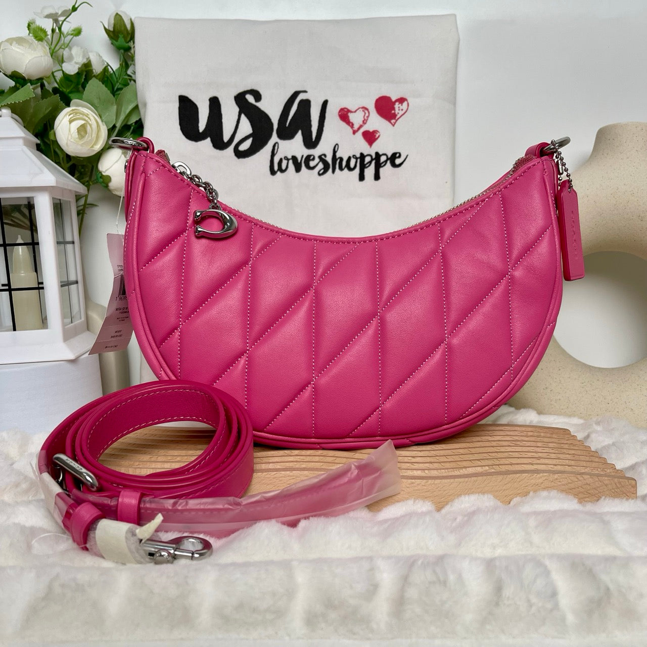 [DEFECT][READY STOCK MY] COACH Mira Shoulder Bag With Pillow Quilting And Heart Strap In Petunia (CP223)