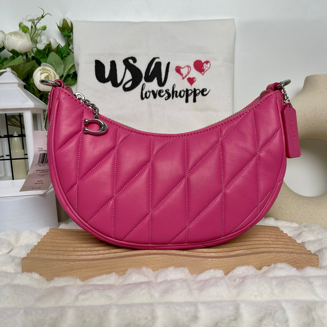 [DEFECT][READY STOCK MY] COACH Mira Shoulder Bag With Pillow Quilting And Heart Strap In Petunia (CP223)