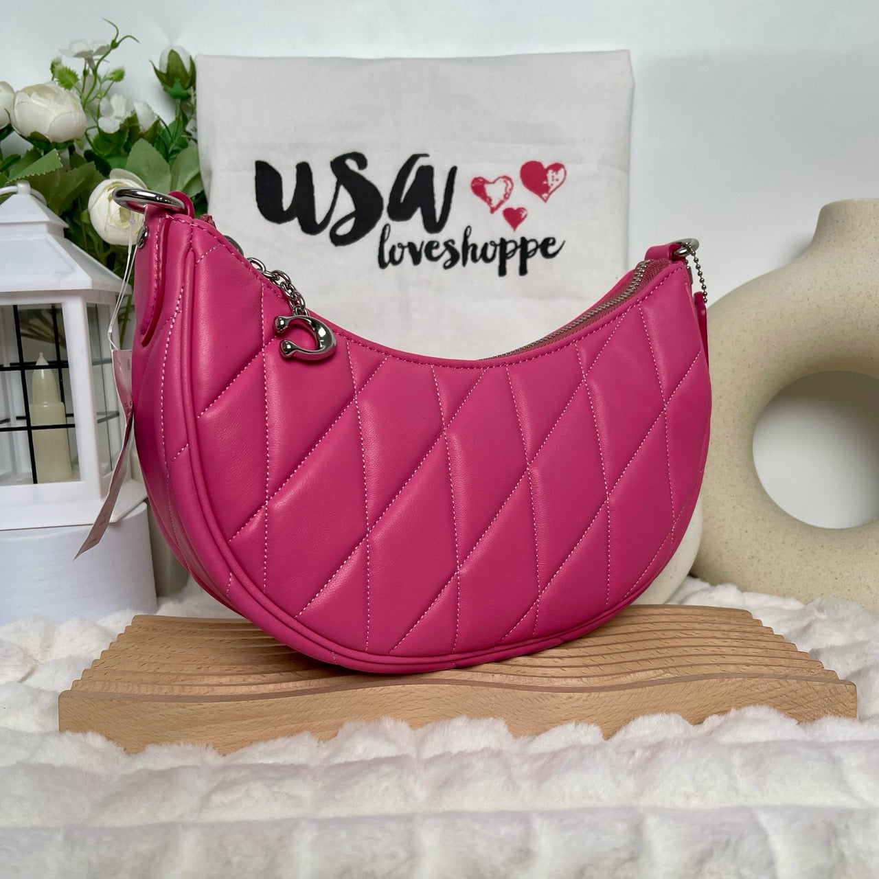 [DEFECT][READY STOCK MY] COACH Mira Shoulder Bag With Pillow Quilting And Heart Strap In Petunia (CP223)
