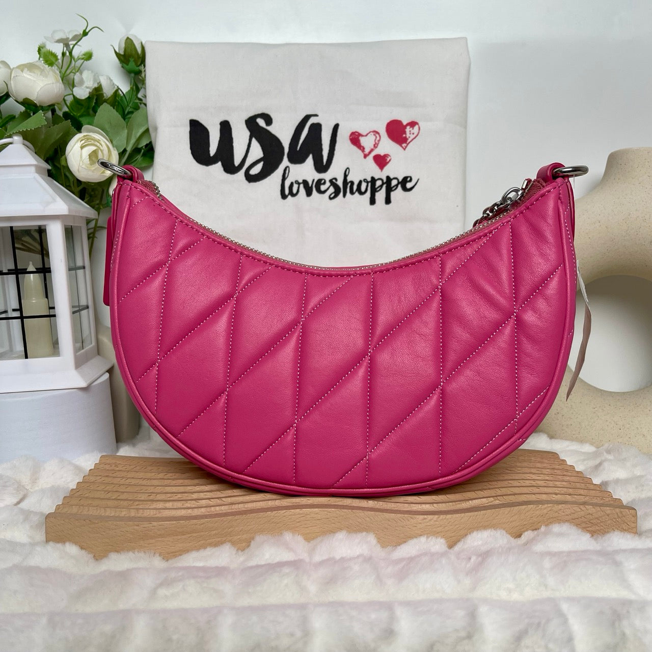 [DEFECT][READY STOCK MY] COACH Mira Shoulder Bag With Pillow Quilting And Heart Strap In Petunia (CP223)