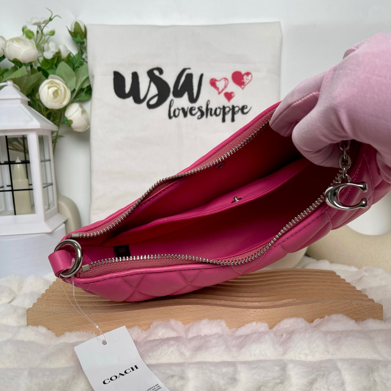 [DEFECT][READY STOCK MY] COACH Mira Shoulder Bag With Pillow Quilting And Heart Strap In Petunia (CP223)