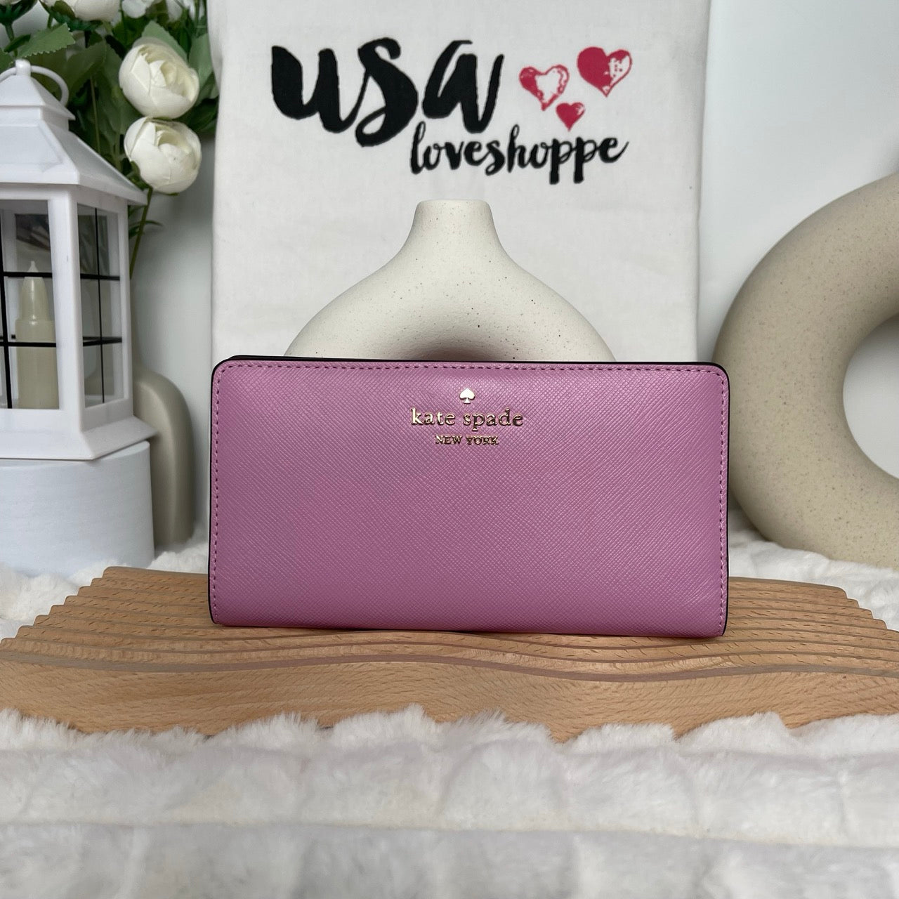 [DEFECT][READY STOCK MY] Kate Spade Madison Large Slim Bifold Wallet in Berry Cream (KI366)
