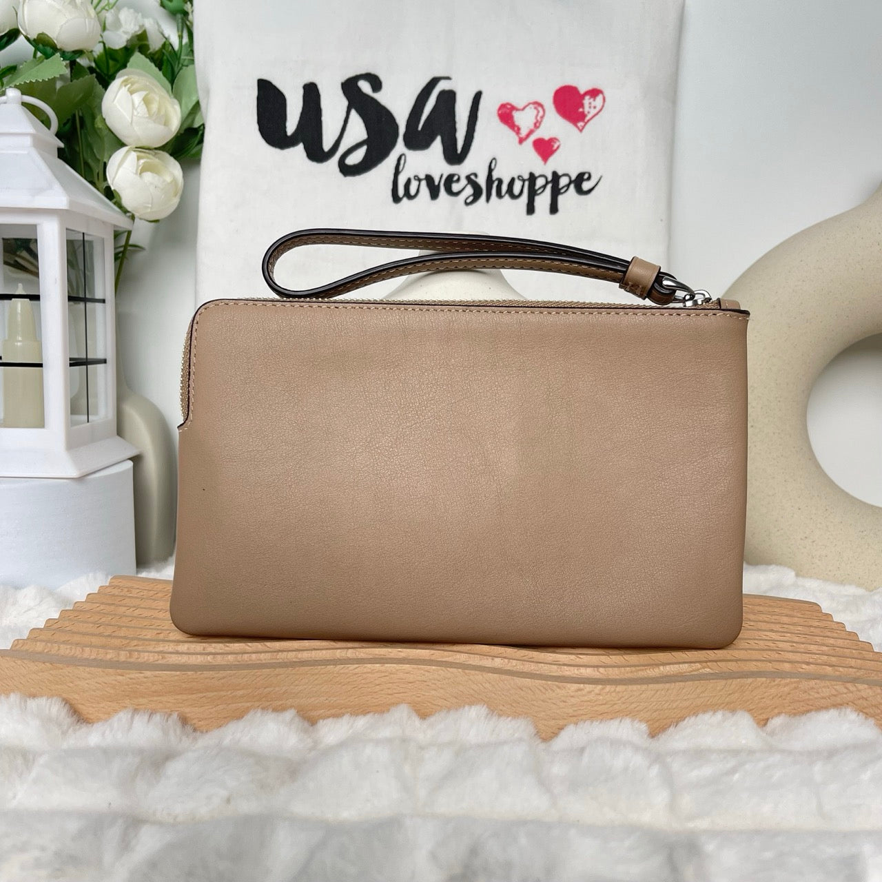 Coach Bag Malaysia Coach Large Corner Zip Wristlet in Taupe (SHW