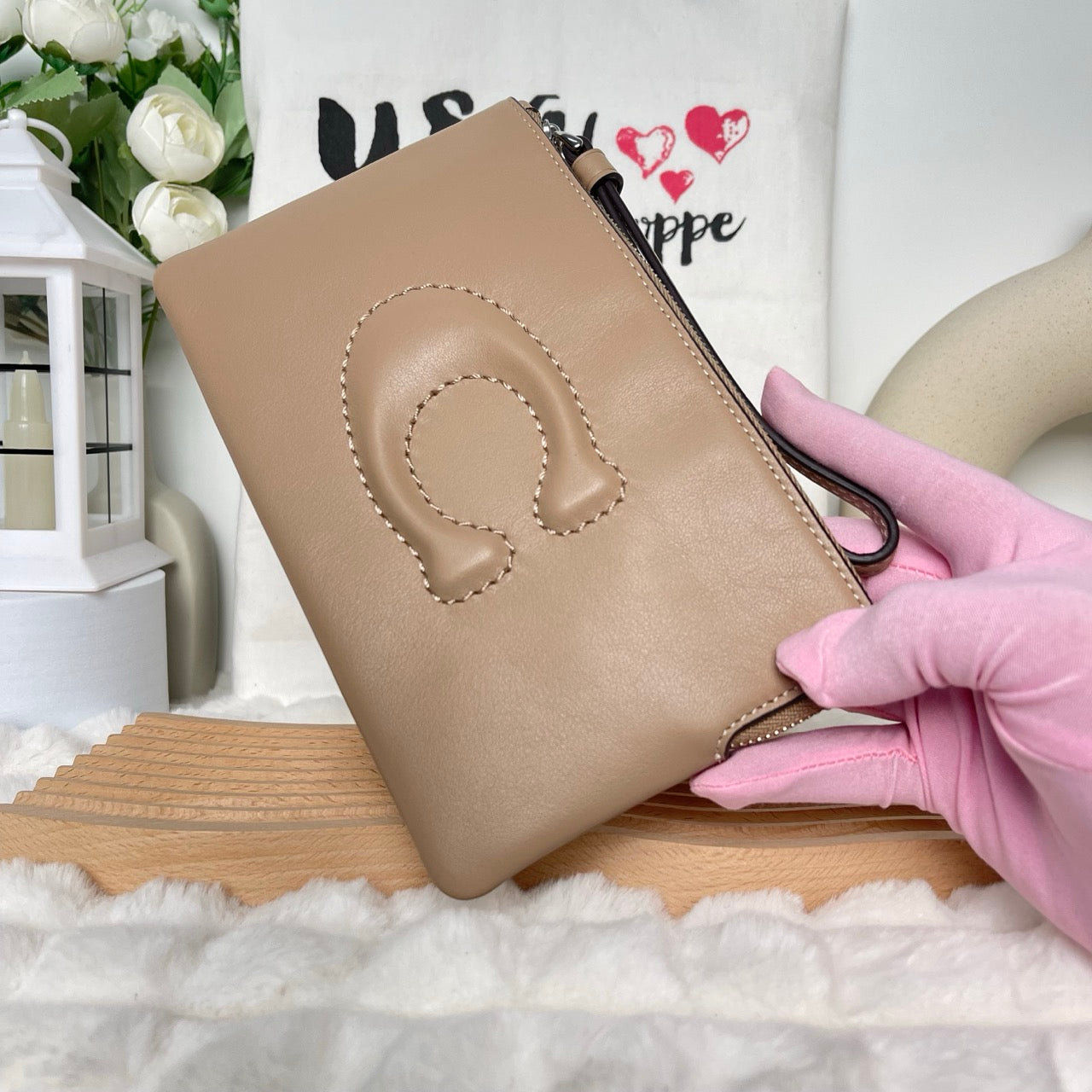 Coach Bag Malaysia | Coach Large Corner Zip Wristlet in Taupe (SHW