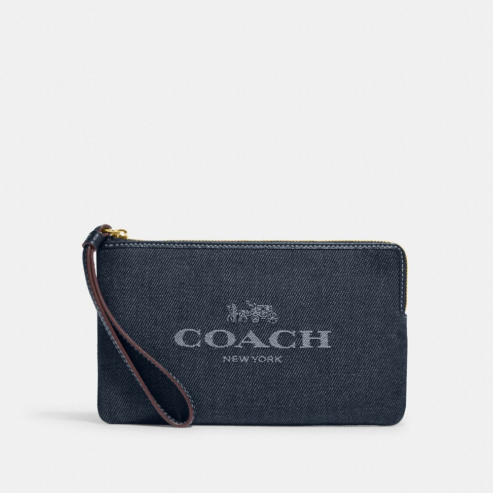 Coach Denim Large Corner Zip Wristlet With Coach Logo in Denim (CH386)