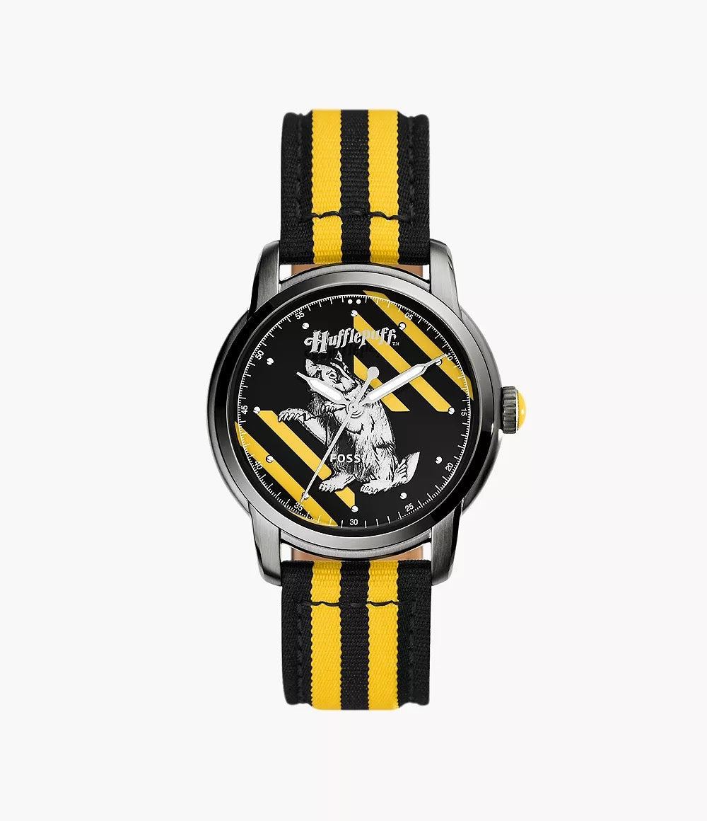 [INCOMING ETA AFTER RAYA] FOSSIL Limited Edition Harry Potter™ Three-Hand Hufflepuff™ Nylon Watch in Black Yellow (LE1159)