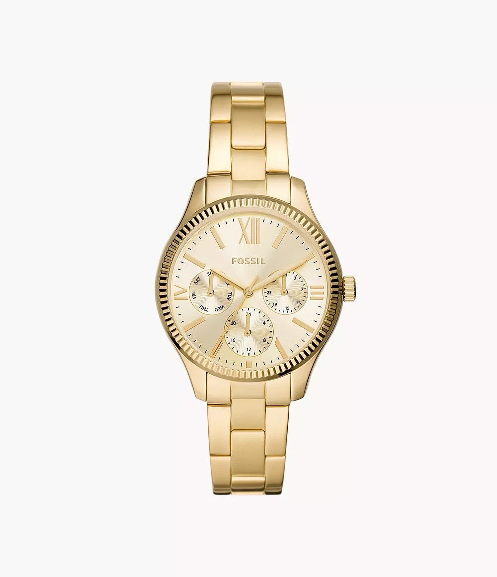 [READY STOCK MY] FOSSIL Rye Multifunction Gold-Tone Stainless Steel Watch (BQ3692)